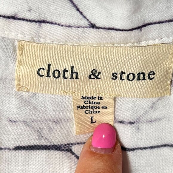 Cloth & Stone White Sleeveless Tencel Button Down Blouse Abstract Sheer Size L - Picture 5 of 10